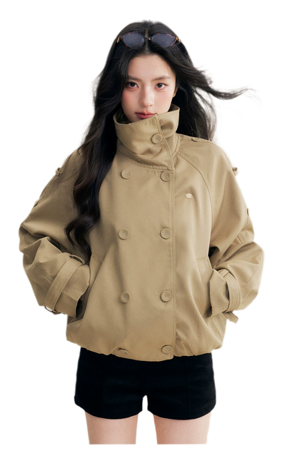 Oversized Cropped Double-Breasted Trench Coat