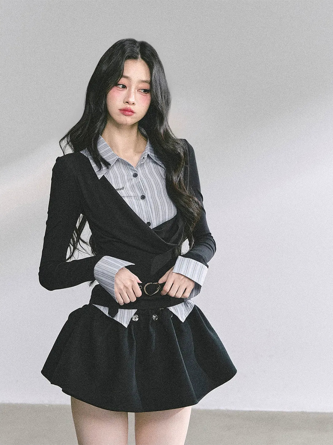 Striped Faux-Layer Long-Sleeve Tee