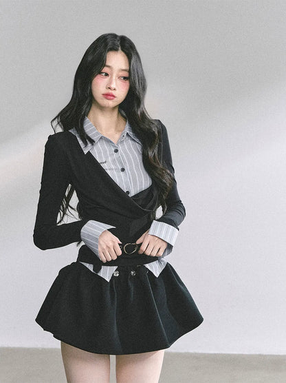 Striped Faux-Layer Long-Sleeve Tee