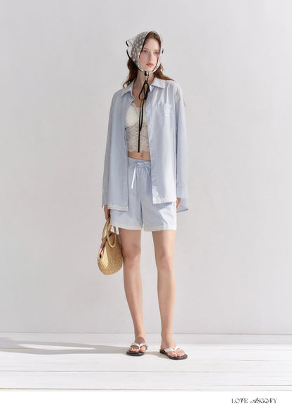 Lace Embroidered Loose Shirt &amp; Shorts Set