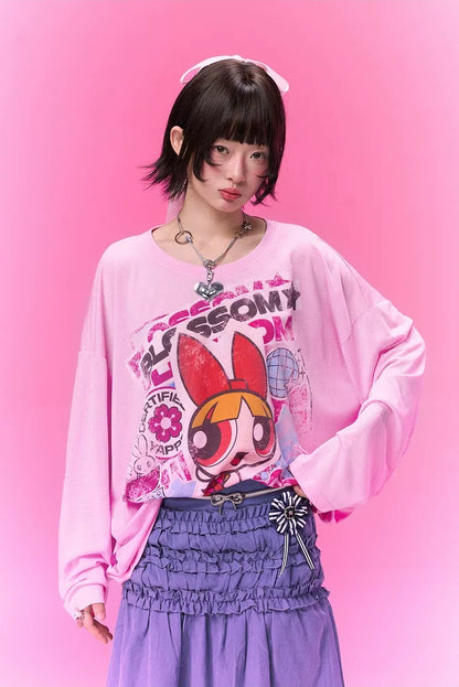 Distressed Print Long-Sleeve T-Shirt
