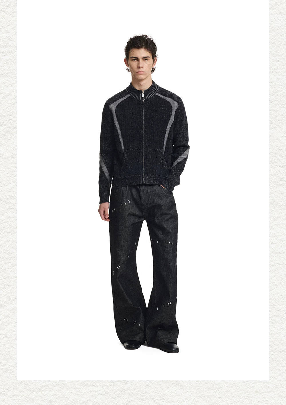 Contrast Jacquard Fitted Knit Cardigan