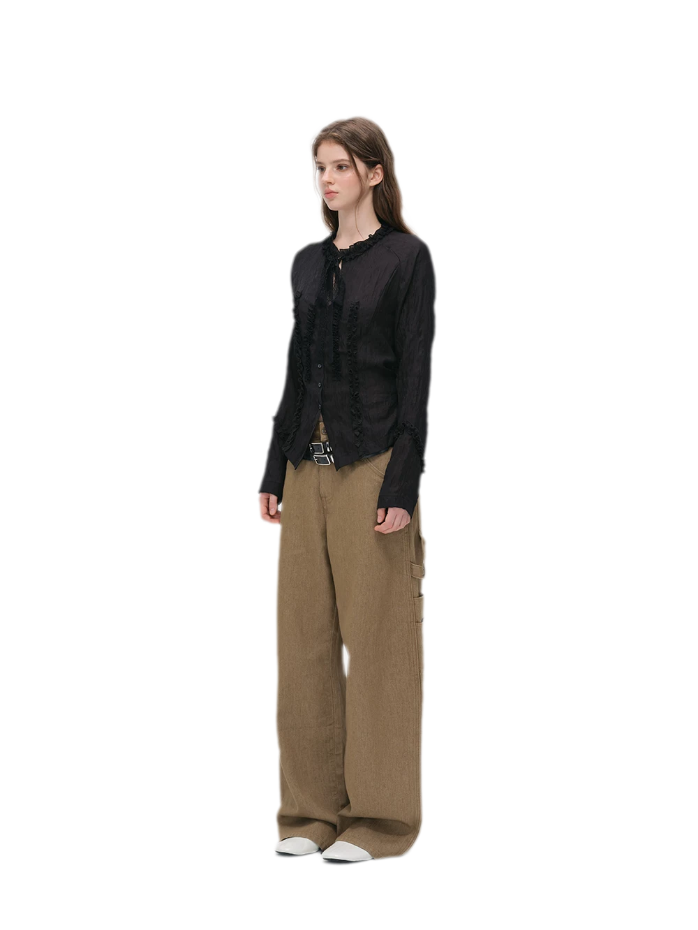 Enzyme-Washed Wide-Leg Utility Jeans