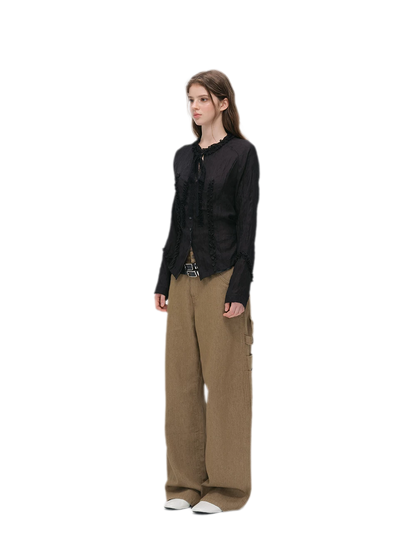 Enzyme-Washed Wide-Leg Utility Jeans