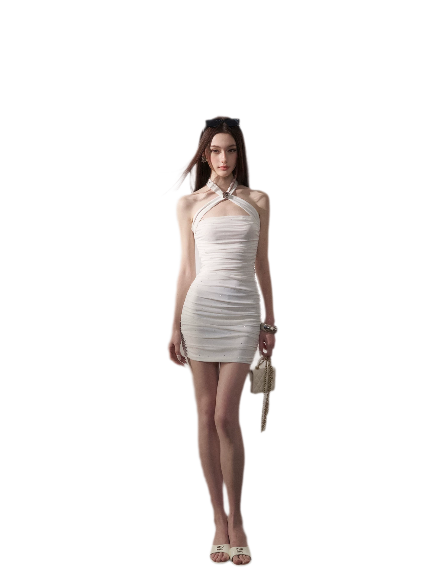 Rhinestone Ruched Bodycon Dress