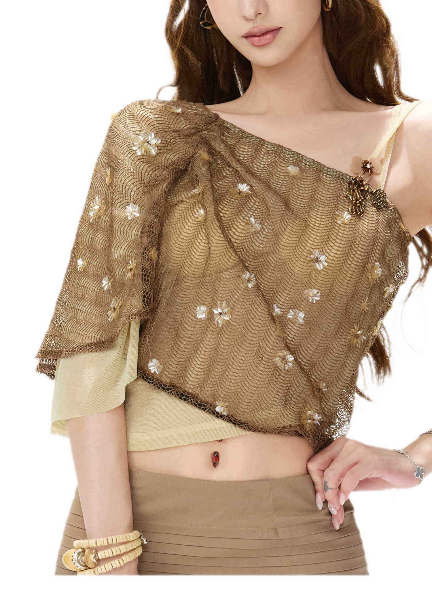 Beaded Mesh Crop Top