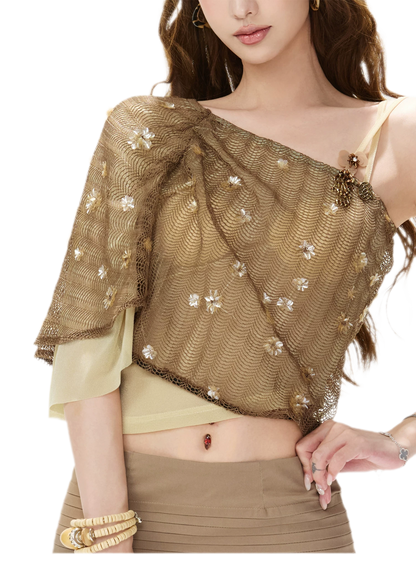 Beaded Mesh Crop Top