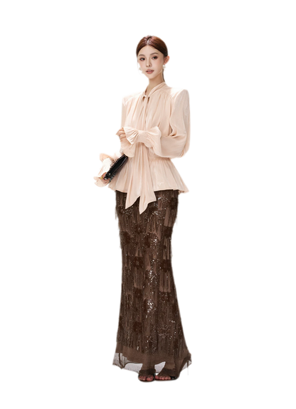 Pearlescent Tie Waist Blouse