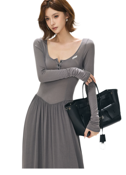 Vintage Square-Neck Paneled Maxi Dress