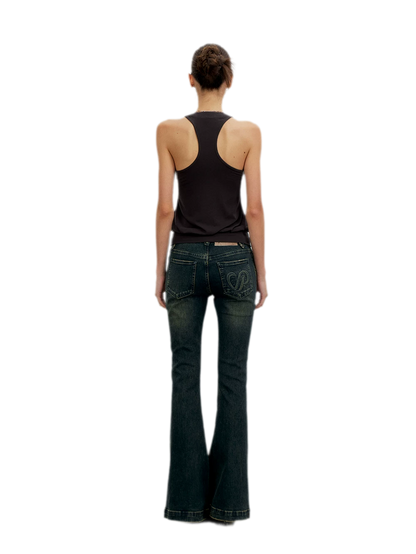 Washed Slit Flare Jeans