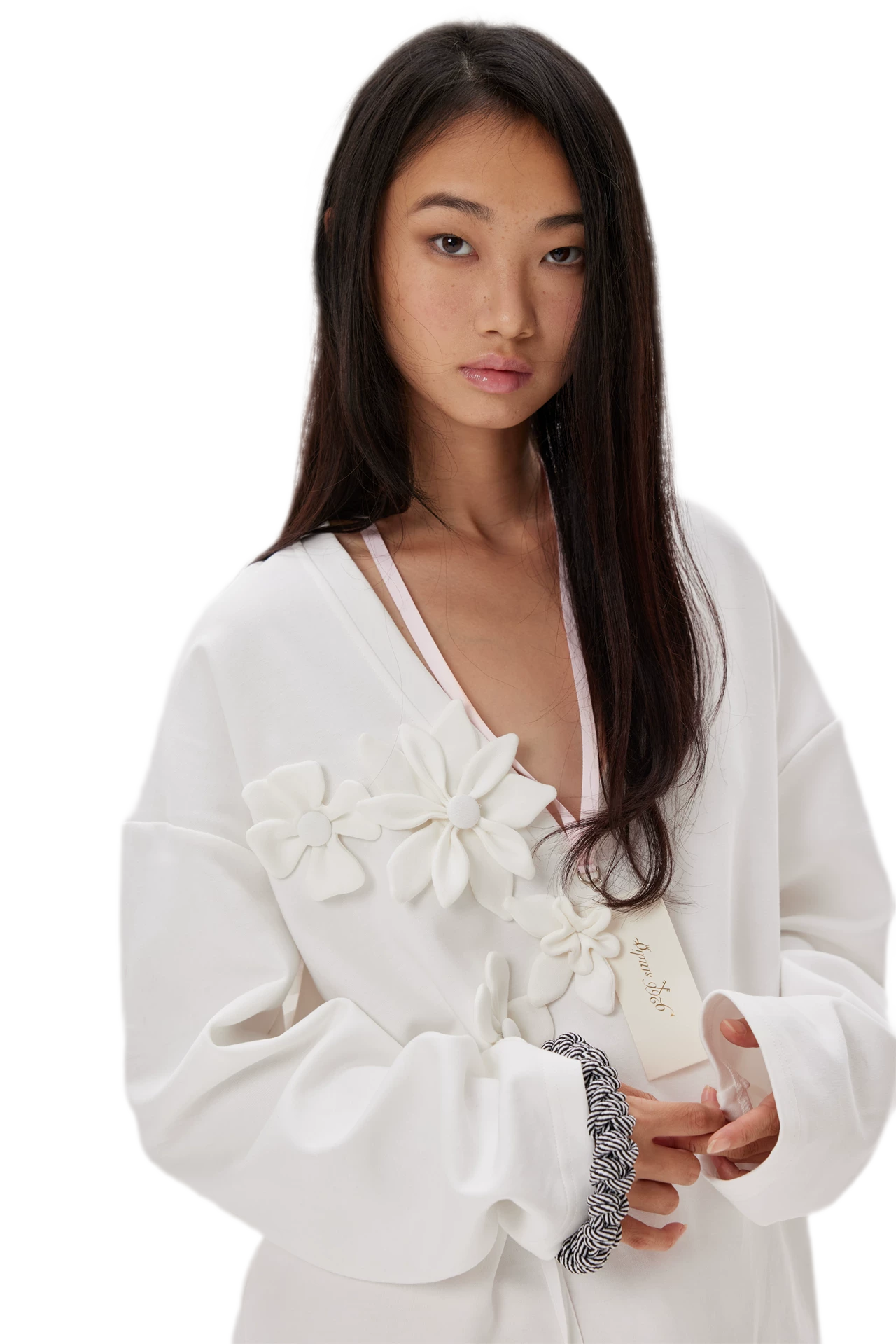 Handmade Flower Appliqué V-Neck Sweatshirt