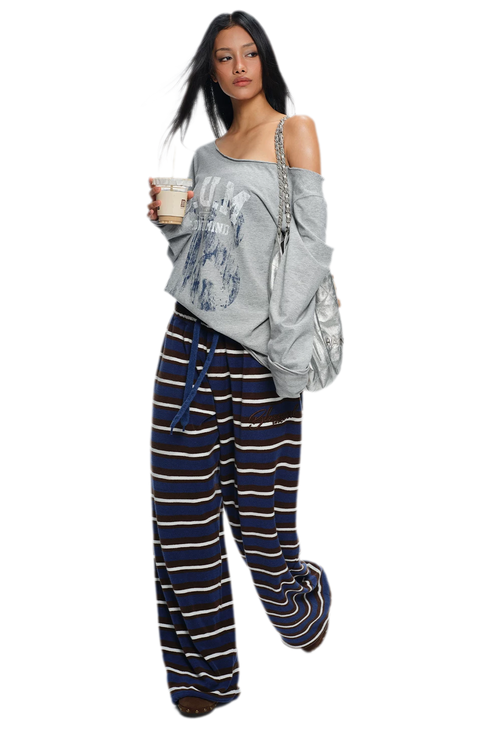 Asymmetric Printed Oversized Long-Sleeve T-Shirt