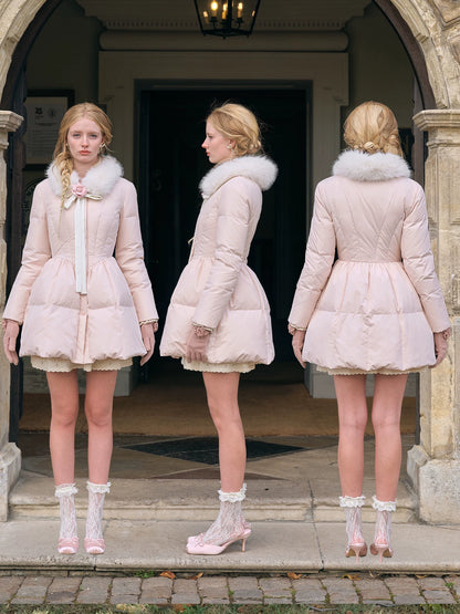 Satin Bow Fitted Down Coat