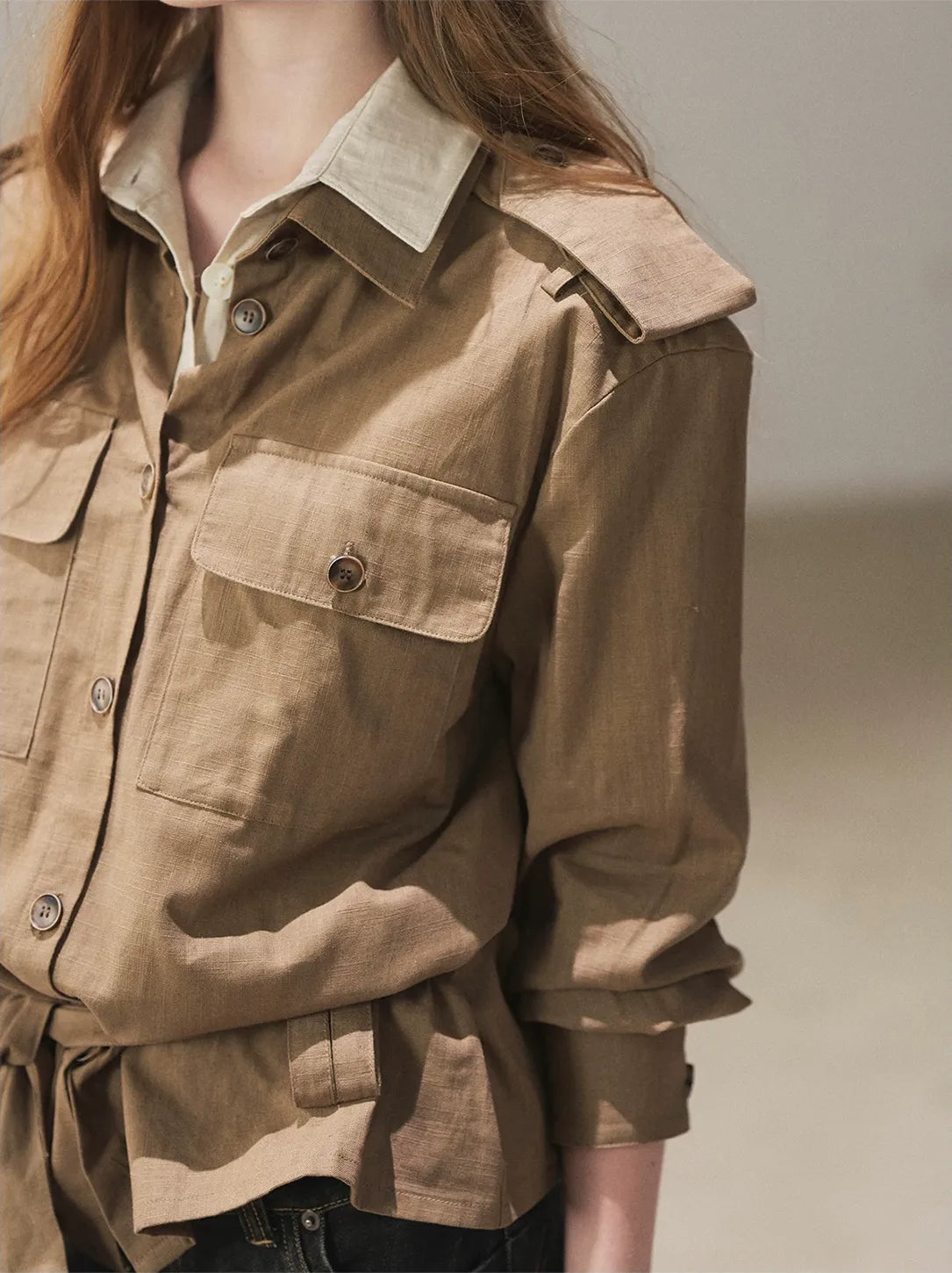 Cotton Linen Cinched Workwear Shirt