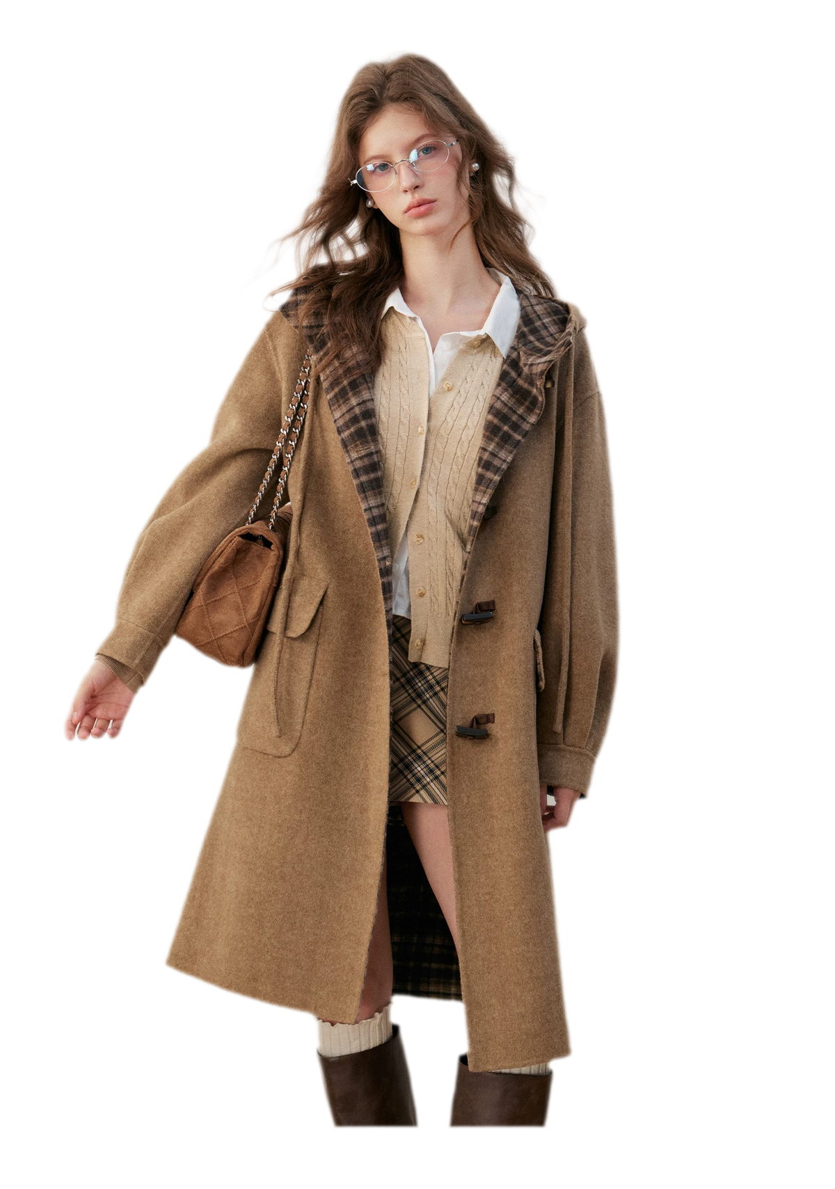 Merino Plaid Toggle Coat