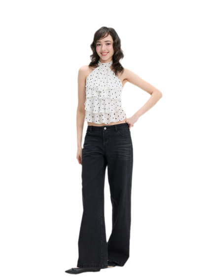 Polka-Dot Ruffle Halter Top