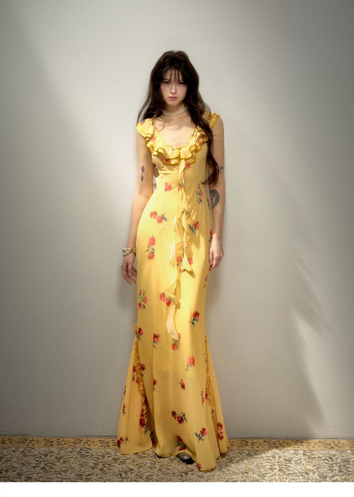 Floral Ruffle Reversible Maxi Dress
