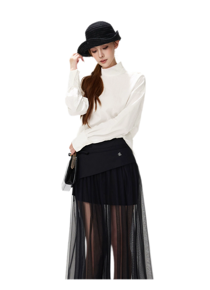 Lyocell Mock-Neck Waist Shirt