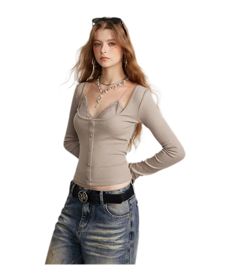Ribbed Lace Splice T-Shirt
