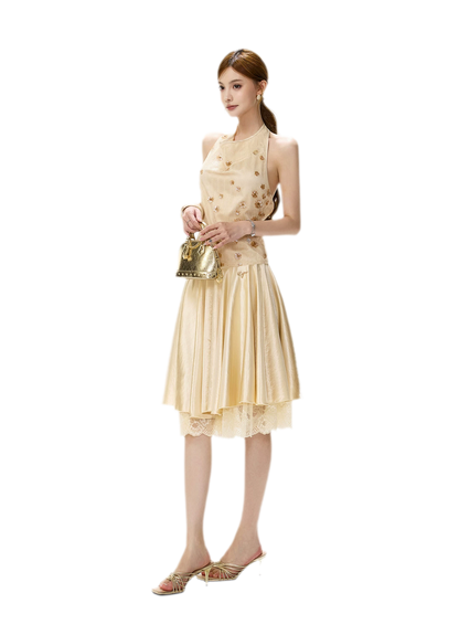 Lace Splice A-Line Skirt