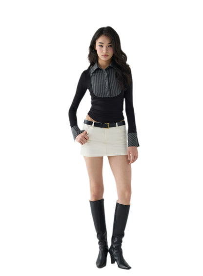 Striped Contrast Collar Shirt Top