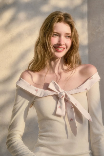 Rabbit-Ear Bow Off-Shoulder Knit