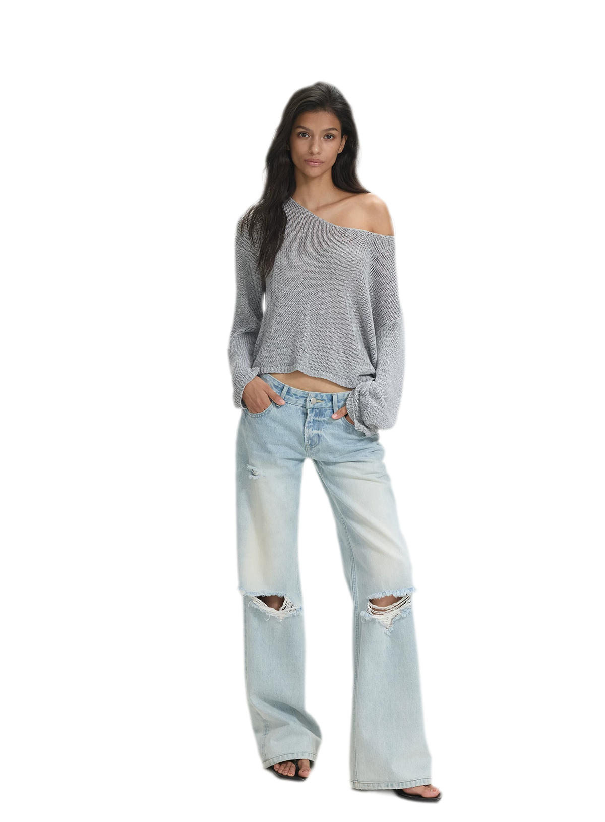 Openwork One-Shoulder Knit Top