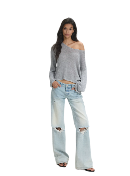 Openwork One-Shoulder Knit Top
