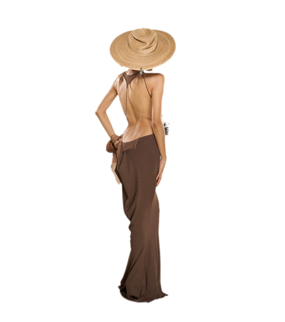 Chain Cutout Ruched Halter Dress