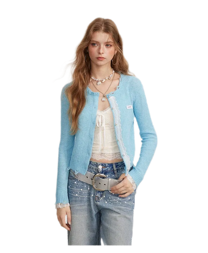 Lace Distressed Cropped Knit Sweater