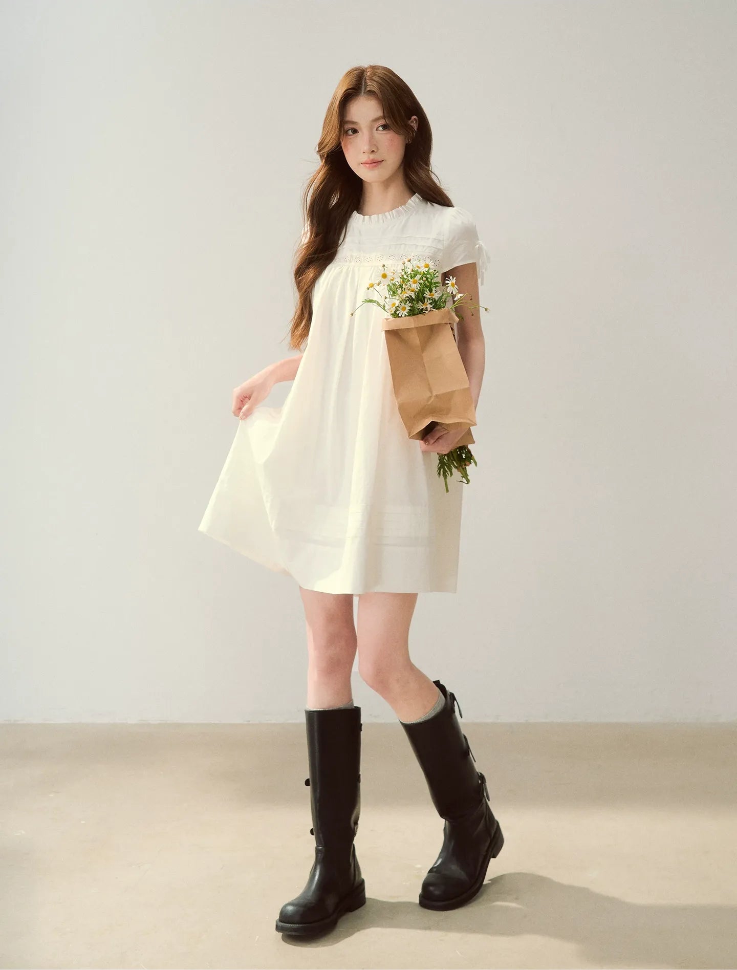 Embroidered Ruffle Dress