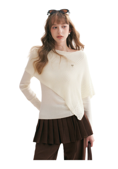 Diagonal Shawl Knit Sweater