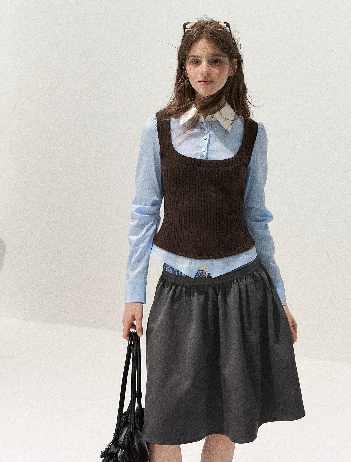 Cable-Knit Layered Shirt Vest