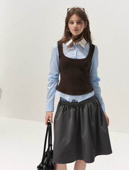 Cable-Knit Layered Shirt Vest