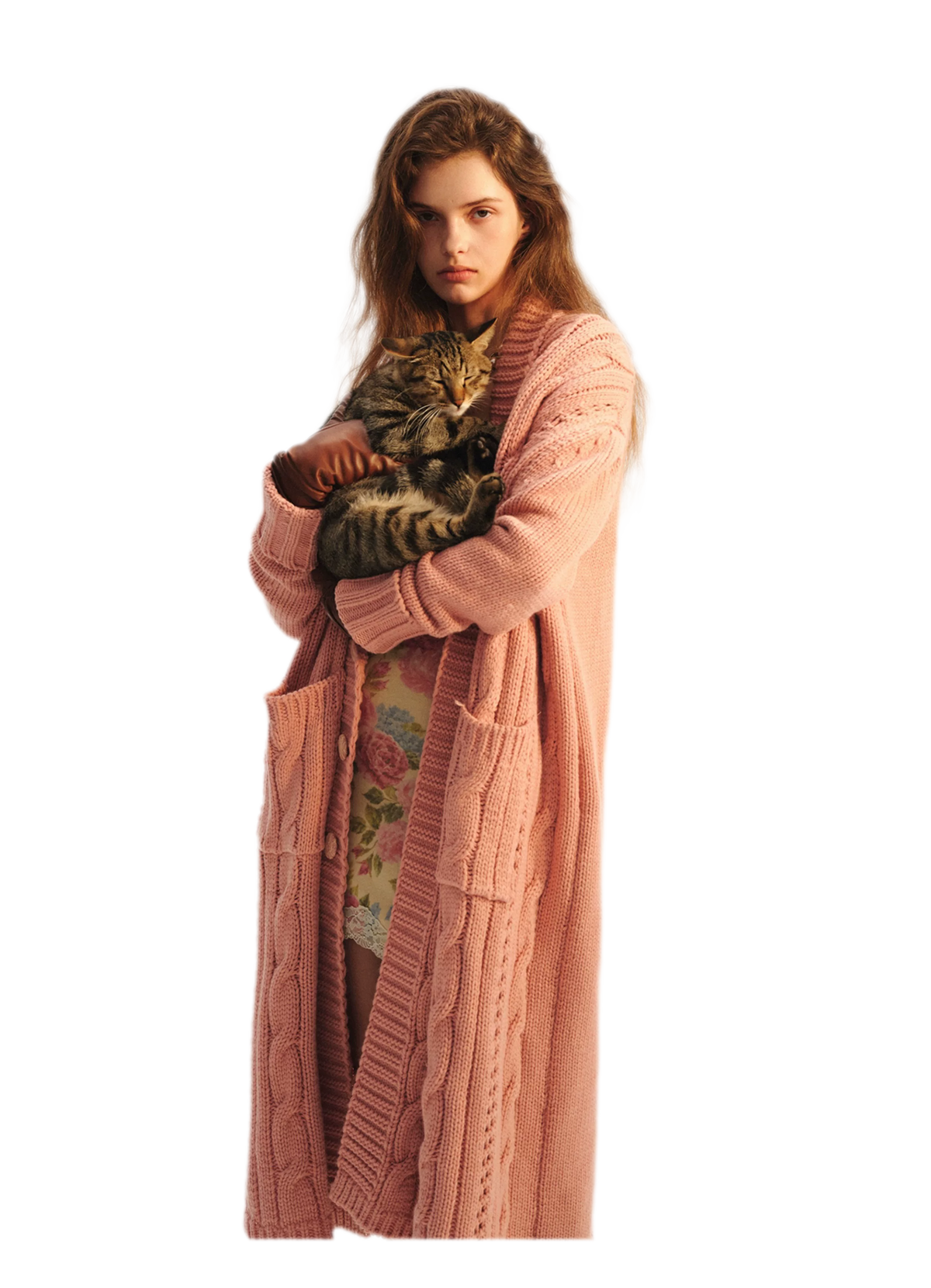 Cable-Knit Cardigan Camisole Dress