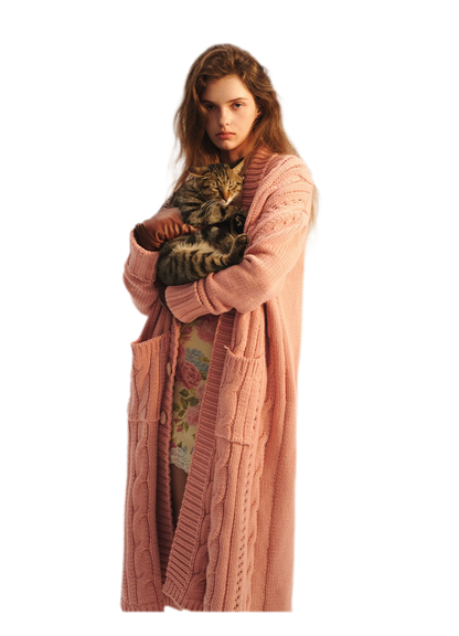 Cable-Knit Cardigan Camisole Dress