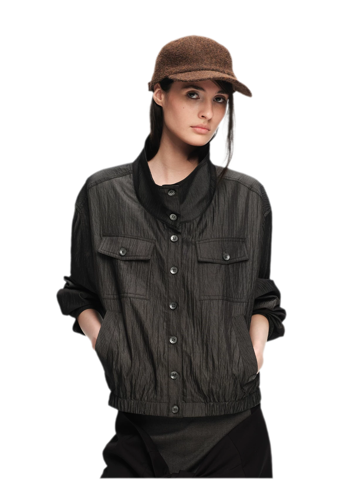 Lightweight High-Collar Cropped Jacket