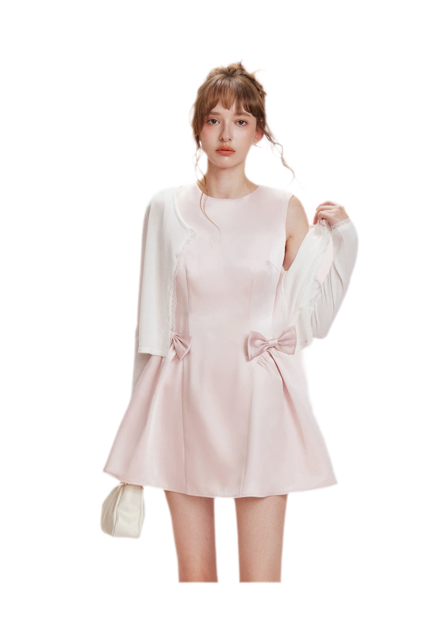 Pearlescent Satin Waist-Tie Dress
