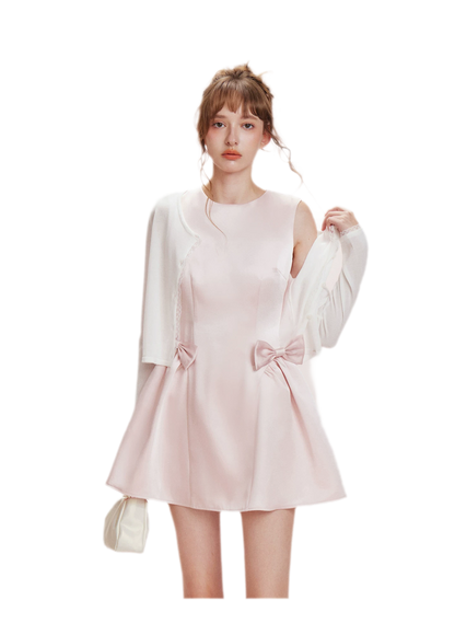 Pearlescent Satin Waist-Tie Dress