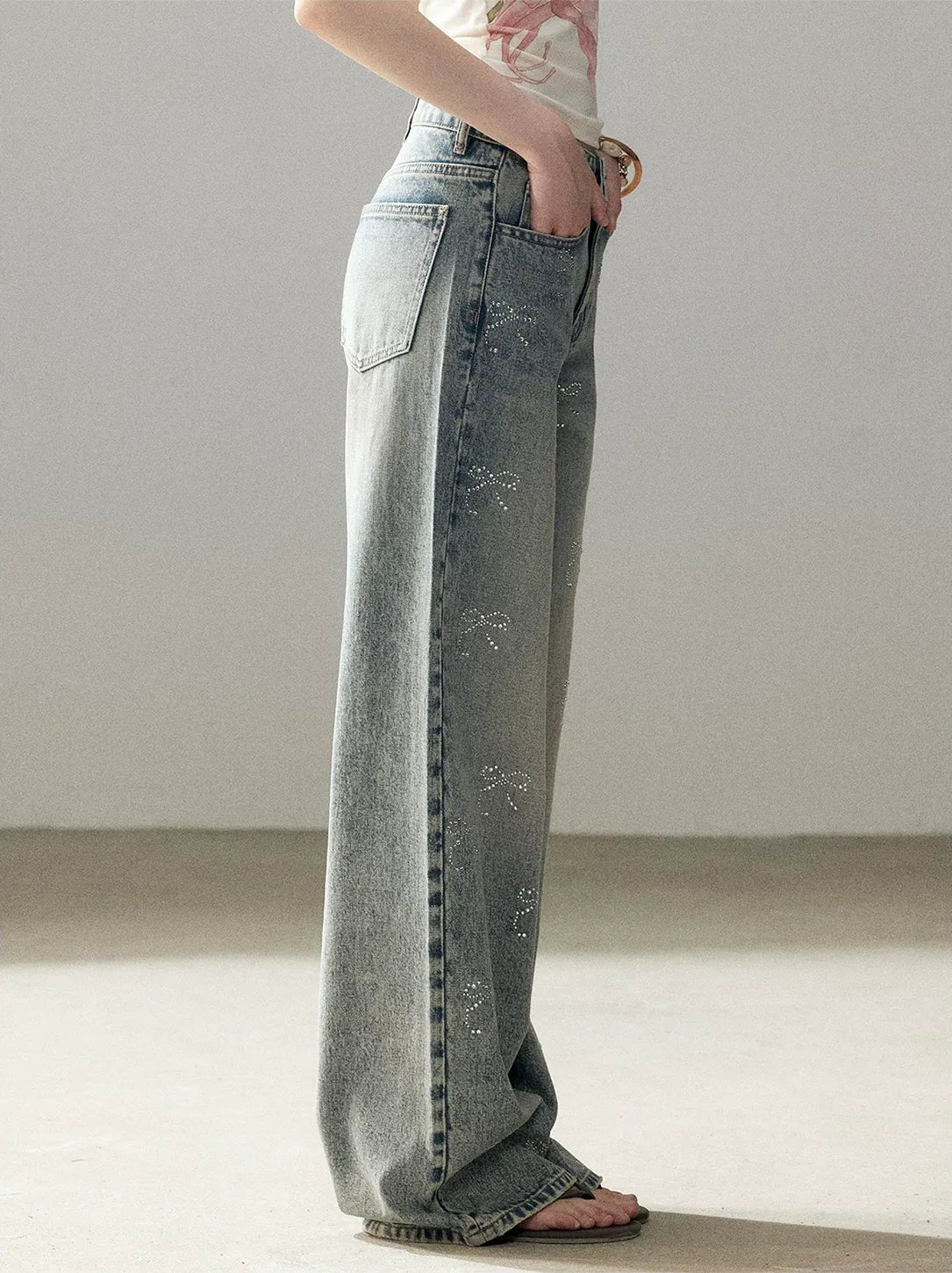 Rhinestone Wide-Leg Jeans
