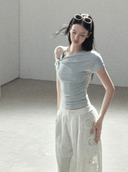 Asymmetric Twist Off-Shoulder Tee