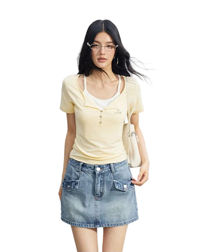 Two-Tone Layered Look Slim Fit T-Shirt