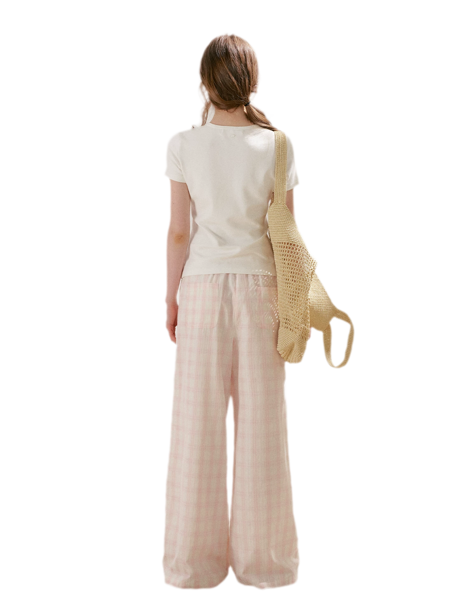 Linen Checkered High-Waist Wide-Leg Pants