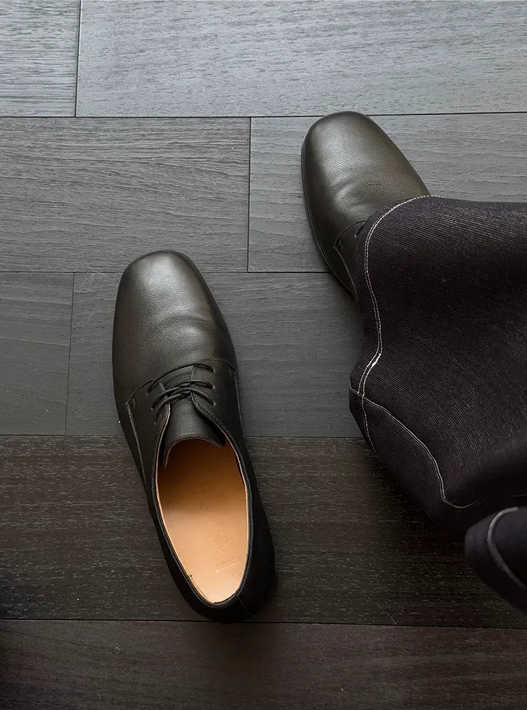 Top-Grain Leather Pointed Derby Shoes