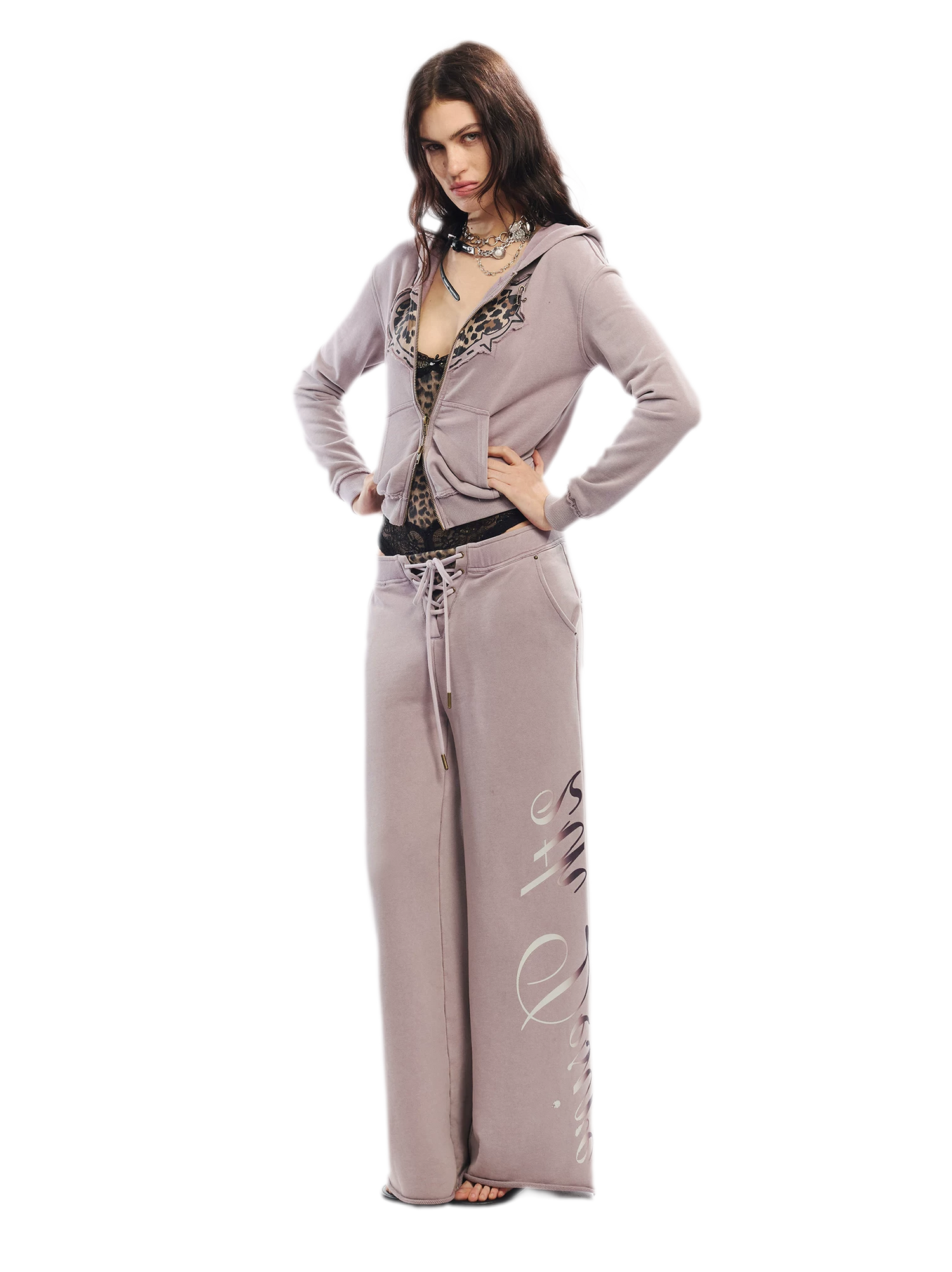 Vintage Letter Print Wide-Leg Pants