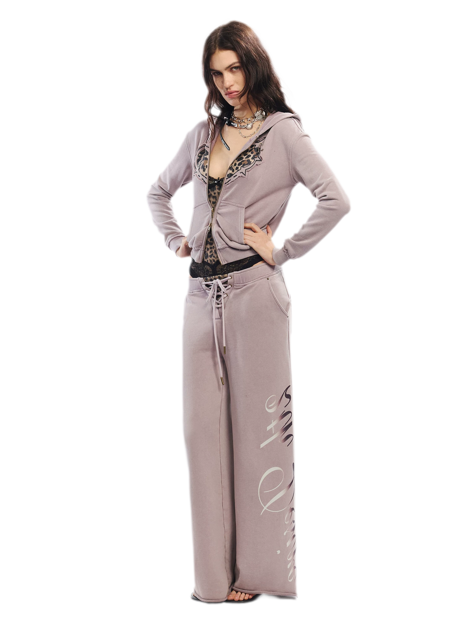 Vintage Letter Print Wide-Leg Pants