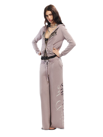 Vintage Letter Print Wide-Leg Pants