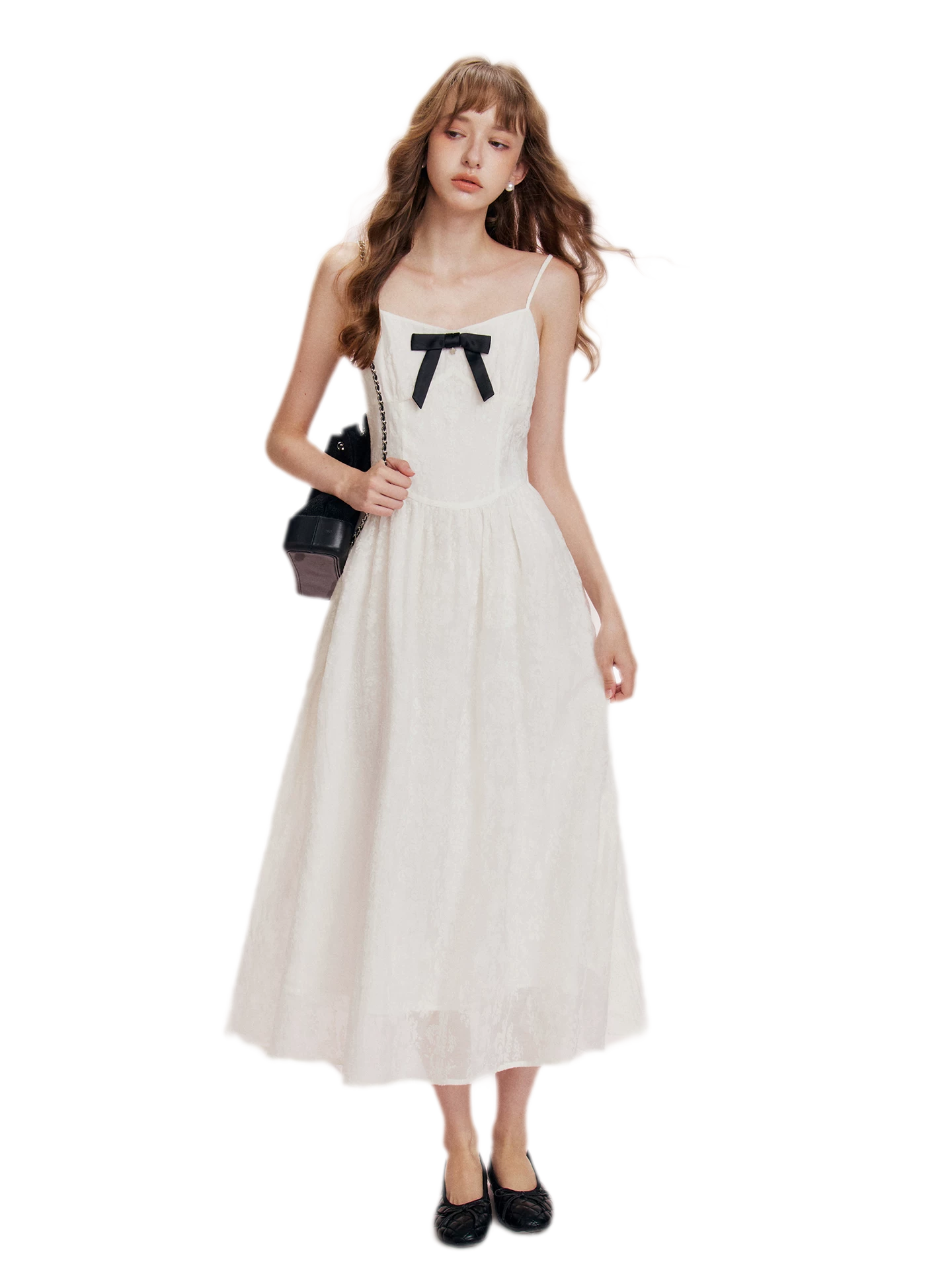 Flocked Bow Contrast Dress