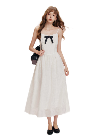 Flocked Bow Contrast Dress