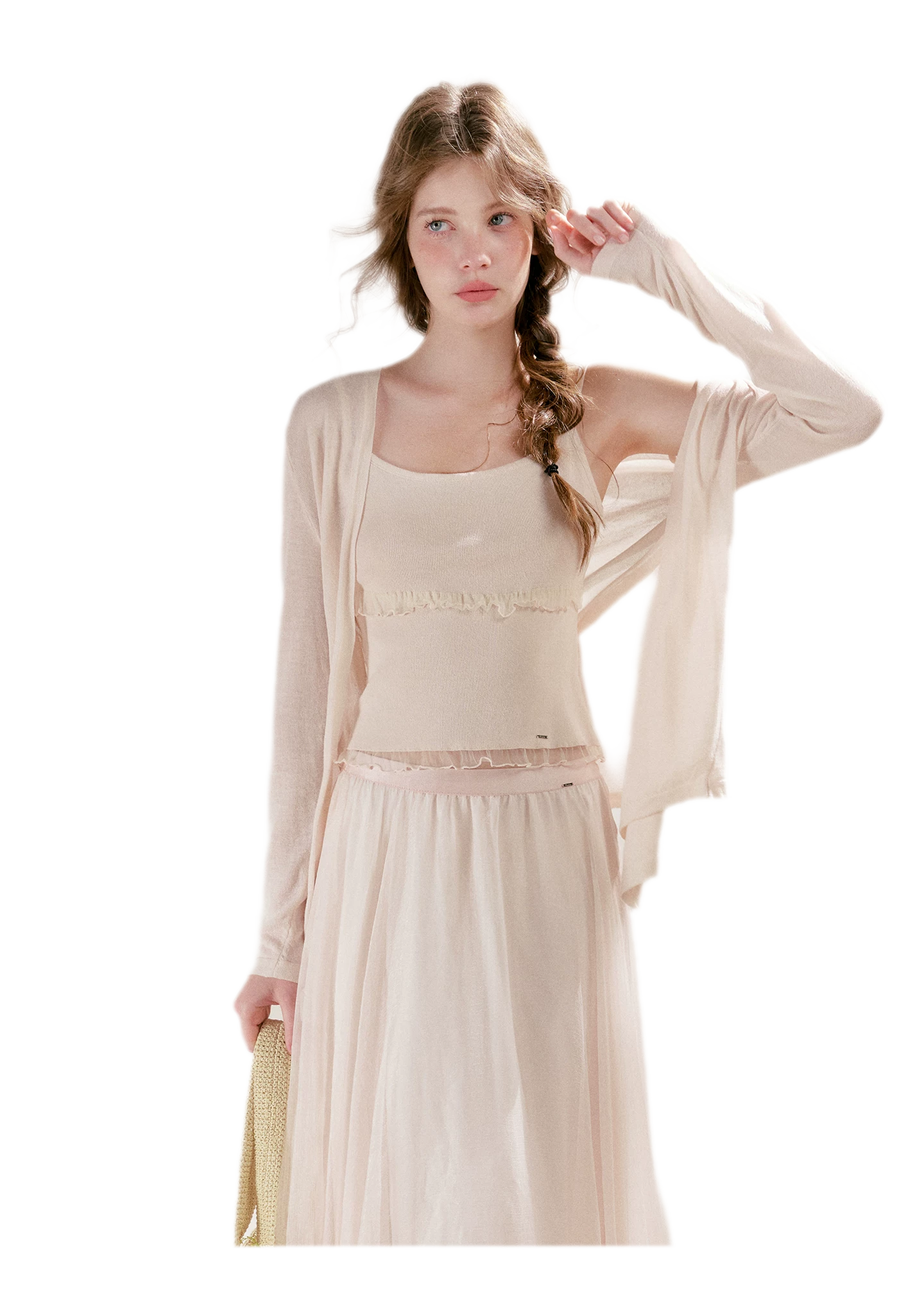 Sheer Lace Trim Knit Set